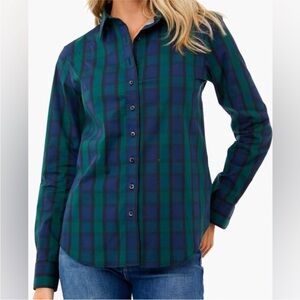 Rochelle Behrens The Shirt Button Down Navy Green Plaid Large